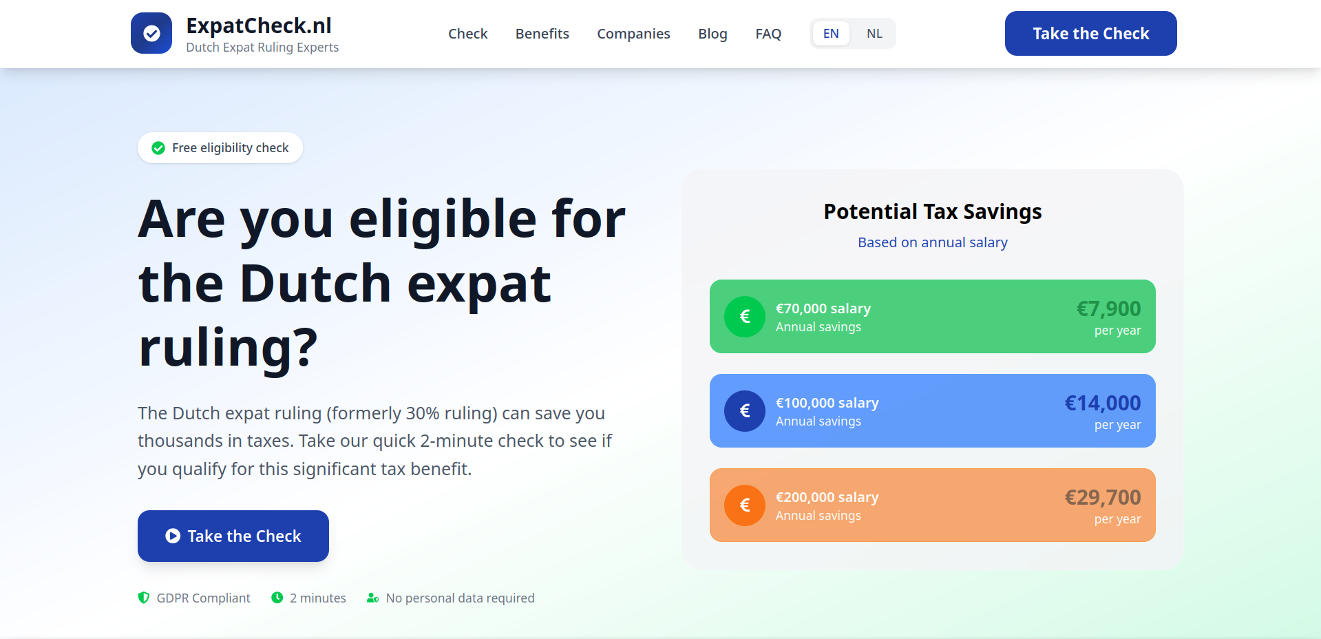 Screenshot of Dutch Expat Check